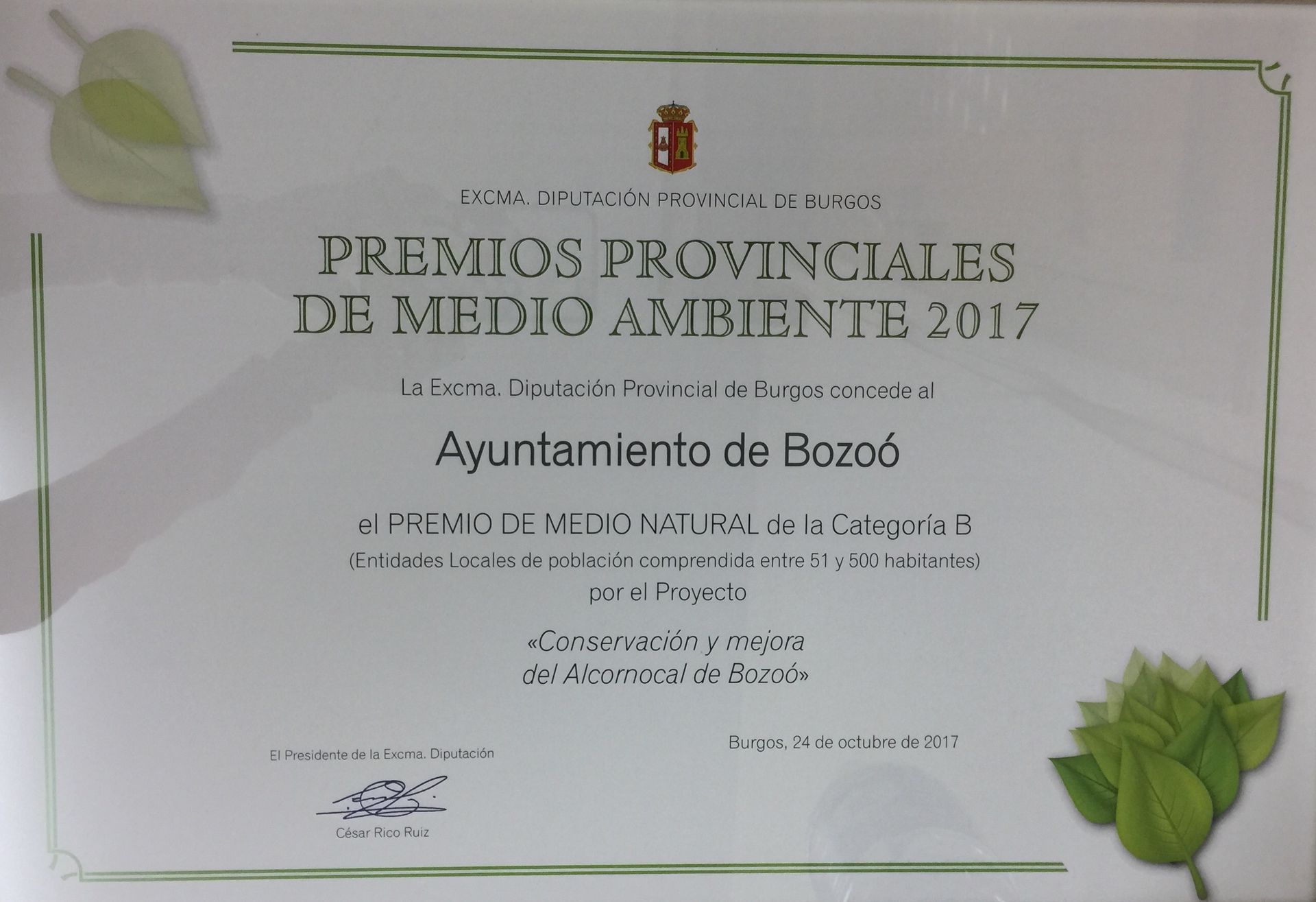 Bozoó recibe uno de los Premios Provinciales de Medio Ambiente 2017